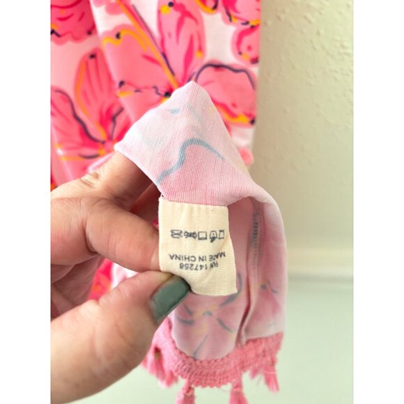 Simply Southern Pink Floral Off-Shoulder Dress W/ Tassels Medium - Picture 6 of 10